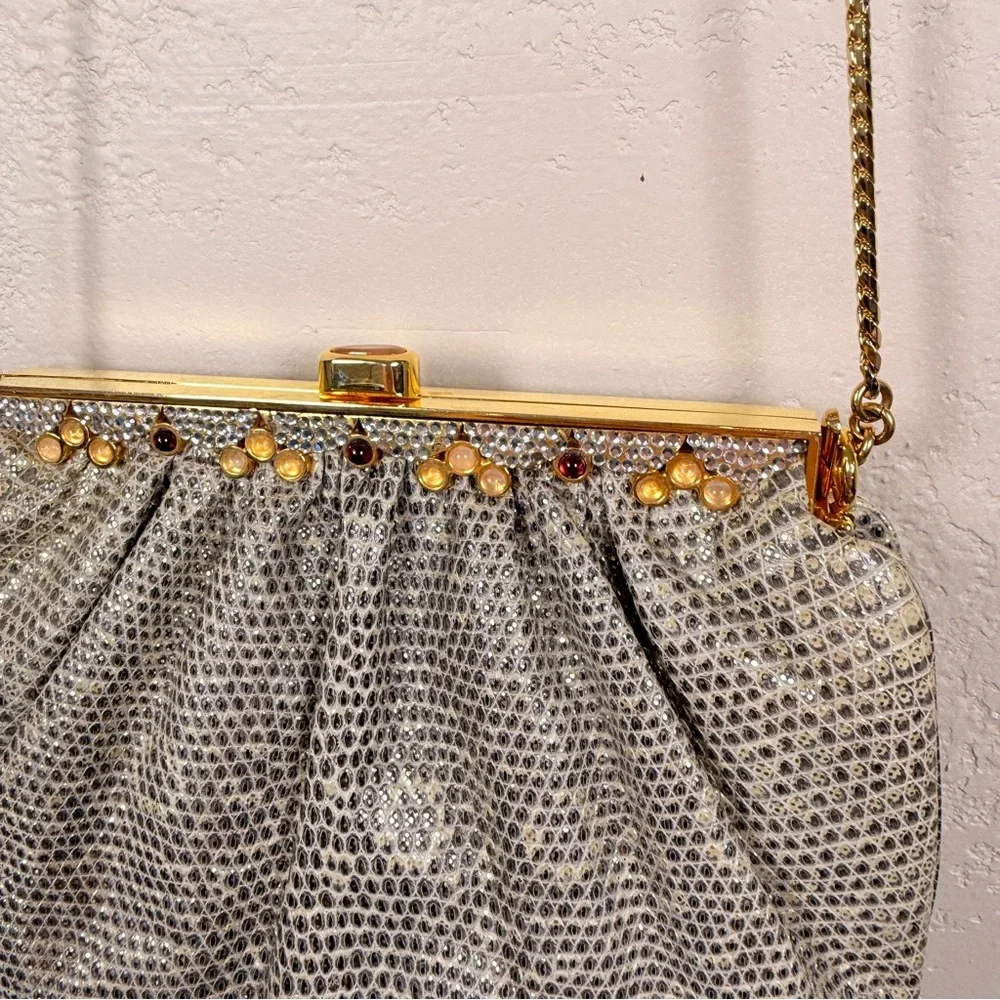Judith Leiber Silver Lizard Clutch Gem Rhinestone Vintage - Picture 3 of 14